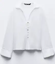 Zara linen blend long sleeve white top