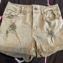 Wax Jean Green Cargo Shorts Distressed Cuffed Hem