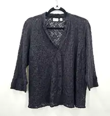 097. Kim Rogers Black Lace Sheer Button Top Blouse Plus 1X