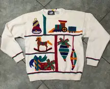 Holiday Traditions Sweater Womens L Christmas Santa Crewneck Horse Train Cute