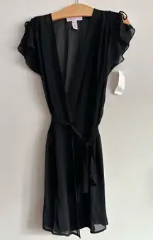 Oscar de la Renta Black Women’s Pink Label Sheer Wrap Robe Ruffle Sleeve Size S