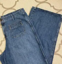 Old navy high rise baggy wide leg drapey denim front pockets jeans, size 16