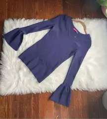 Navy Ribbed Fitted Sweater Bell Sleeves NWOT