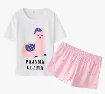 Women Short Sleeve Tee & Shorts Pajama Set Alpaca Llama Print SleepwearSmall