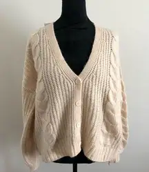 American Eagle Women's Cable Knit Cardigan Sweater Beige Medium Cozy & Warm NWT