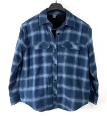 Eddie Bauer Flannel Shirt Jacket Sherpa Lined Blue Plaid Button Up Womens M‎