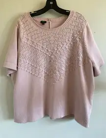 Talbots‎ Plus Pink Granny Boxy Pullover Ribbed Dot Knit Cutout Sweater Womens 3X