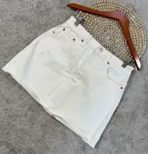 Levi’s Premium Women’s Ribcage Denim Mini Skirt Rainbow Embroidered in Ecru 29