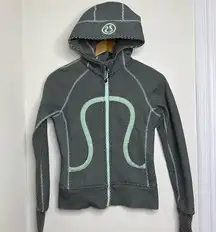 RARE Lululemon Original Scuba Hoodie Double Diamond Fresh Teal Size 4 Zip Up