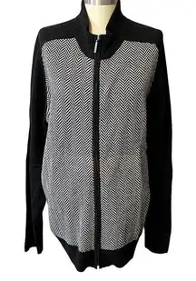 Geoffrey Beene Black & White Chevron Full Zip Sweater NWT Size XL‎