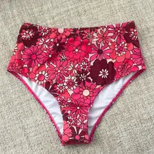 Floral Women’s High-Waisted Bikini Bottoms Mod Print Daisy Spring Break Sz Sm 🟢