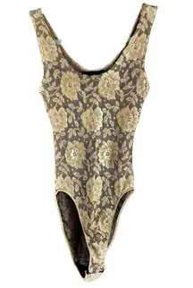 Vintage ABS Allen Schwartz Embroidered Floral Mesh Bodysuit Small Made in USA