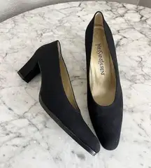 Yves Saint Laurent Vintage Black Fabric Pumps Heels 8 N Slip On Italy Classic