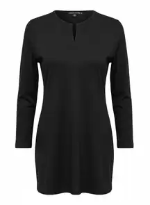 Ralph Lauren Black Label Black Wool Long Tunic Sweater Top Keyhole Neck Size XL