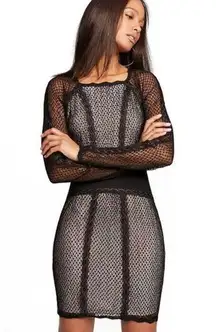 Free People  XS Mixed Mesh Bodycon Long Sleeve Casual Evening Party Dress