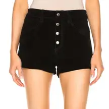 Rag & Bone Lou Short Black High Waist Calf Leather Shorts with Gold Buttons