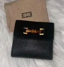 Gucci Leather & Suede Bamboo Wallet vintage black