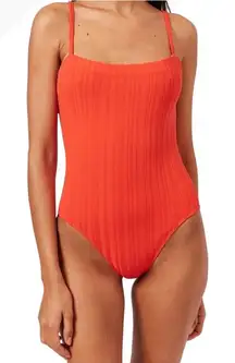 Solid & Striped Swimsuit Women Medium Orange Candy Red Gemma Rib Knit One Piece