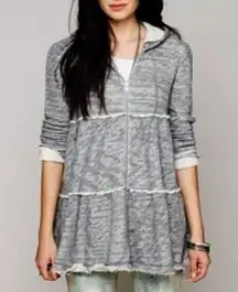 Free People Tiered Trapeze Zip-Up Sweatshirt Hoodie Womens XS Heather Gray Boho