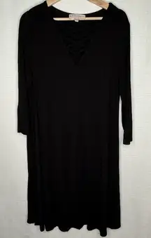 PHILOSOPHY Dress Womens XL‎ Black Lace Up Boho Flowy Minimalist Knee/Midi Shift