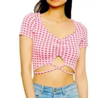 NWT! Julia By  Sz L Crop Top Fuchsia Pink Gingham Plaid Print