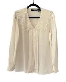 Vintage Counterparts Petites Ivory Blouse Lace Collar Pearl Button Cuffs Size 10