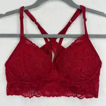 Victoria's Secret PINK XS Red Lace Padded Bralette Criss Cross Back