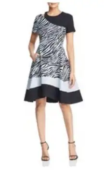 Donna Karan NWT Donna Karen Black Label  Midi Black And White Dress Stunning Size‎ 6