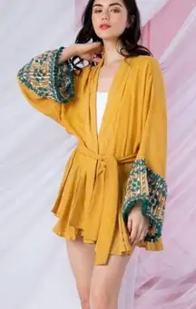 Yellow Embroidered Sleeve Kimono