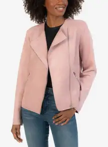 Kut from the Kloth Aria Rose Pink Faux Suede Moto Zip Up Jacket Size Medium