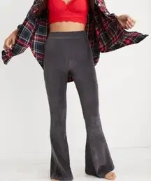 Aerie Groove On Flared Pants Velvet Ribbed High Rise Gray Small New Lounge Boho