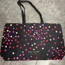 🩵KATE SPADE Black w/ Multi Color Polka Dots Large Fabric Tote Shopping Bag