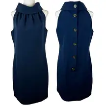 Sail to Sable Womens Navy Cowl Neck Button Back Shift Dress Sz S Classic Preppy