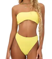 NWT Frankies Bikinis Jean Bandea and Anne Plisse Bottom Yellow Bikini Set XS