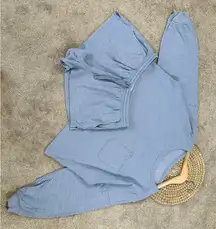 aerie Women’s Oversize Longsleeve Pullover Top XL & High Waisted Shorts L Blue