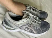 ASICS Womens Gel Nimbus 22 Gray White Gold Sz 9.5 Running Shoe Comfort