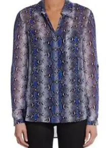 Diane Von Furstenberg Blue Snake Print Lorelei Shirt 100% Silk Size 4 Women's