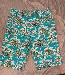 Caribbean Joe Shorts Bermuda Blue Pink palm trees size 6