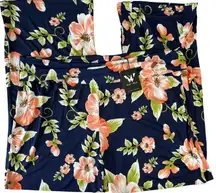 White Mark Navy with Peach Melon Flower Print Wide Leg Flowy Palazzo Pants 4X