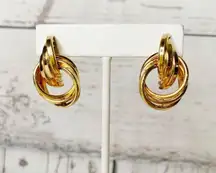Unique Elegant Triple Round Loop Design Gold Finish Dangle Post Stud Earrings