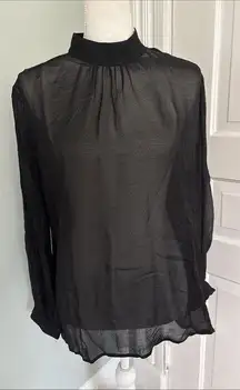 J McLaughlin Womens Long Sleeve Black Sheer Mock Neck Lonne Blouse Size M