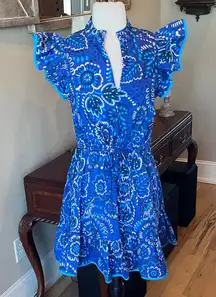 Avara Sloane Bright Blue Dress Flutter Sleeve Drawstring Cinched Waist Mini New