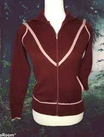 Vintage Sultra zip up sweater jacket maroon size S 70’s era Pockets