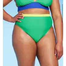 Wild Fable Medium Coverage High Waist Leg Bikini Bottom Green Women's 3X 24-26