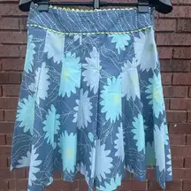 Liz Claiborne Dusty Blue Floral Drop Waist Loose Pleated Flirty Skirt Size 4 EUC