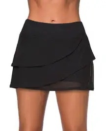 Women's Layered Ruffled Swim Skirt Black, Large 12-14 New