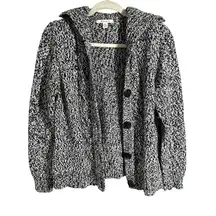 JM Collection Women's M Sweater Button Chunky Knit Cardigan Marled Black White