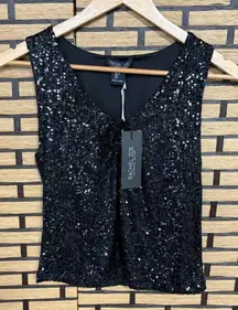 Rachel Zoe Black Sequin Flower‎ Detail Tank Top Size Small