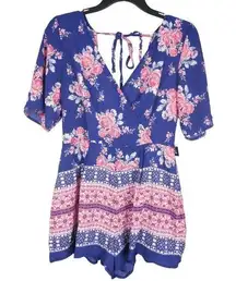 Trixxi Juniors Printed Flutter-Sleev Navy Floral Romper S