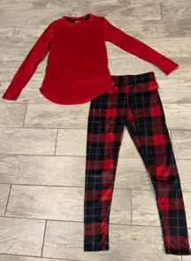 Climate Right Cuddl Duds Pajama Set Small Thumbholes Holiday Plaid Velour Pants